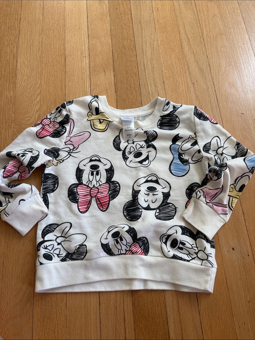 Disney Cream Minnie Mouse Bow Print Sweatshirt with Pink Blue Yellow Accents